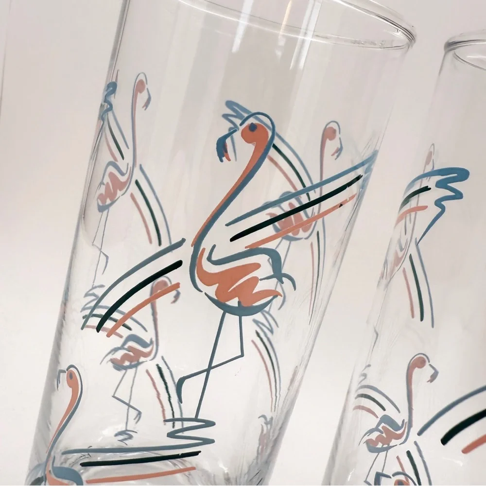 Vintage MCM 1960s Panache Flamingo Tumbler Highball Bar Glasses Set of 2